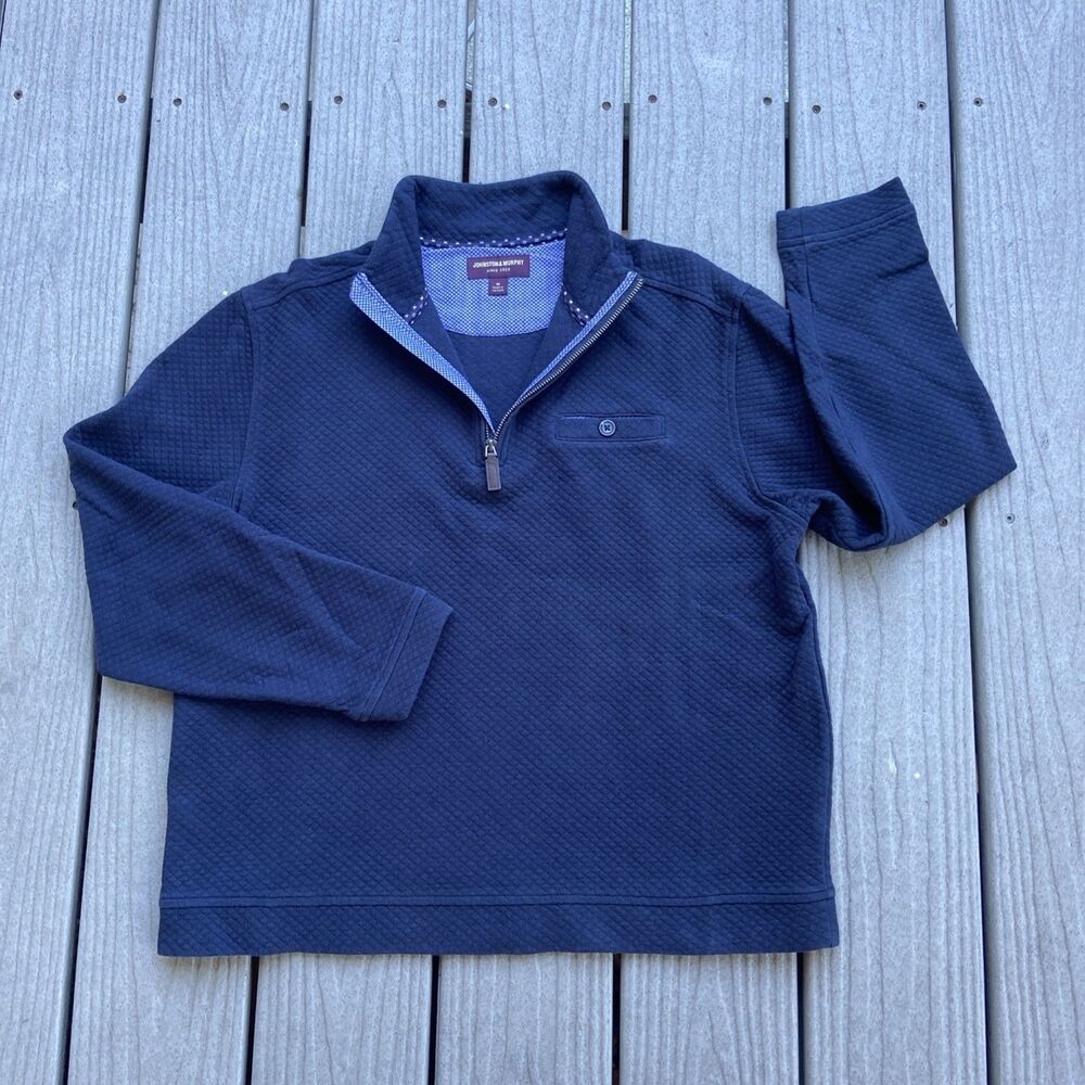 Johnston & Murphy Men’s Medium Navy Quarter Zip Knit Quilted Pullover Preppy